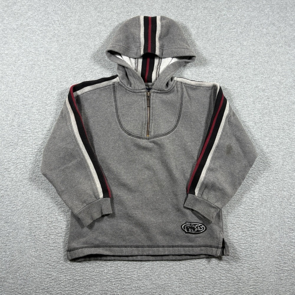 ⁠VTG Y2K Lee Pipes 1/4 Zip Hoodie Sweatshirt Heather Gray Stripe Youth L 7/7X